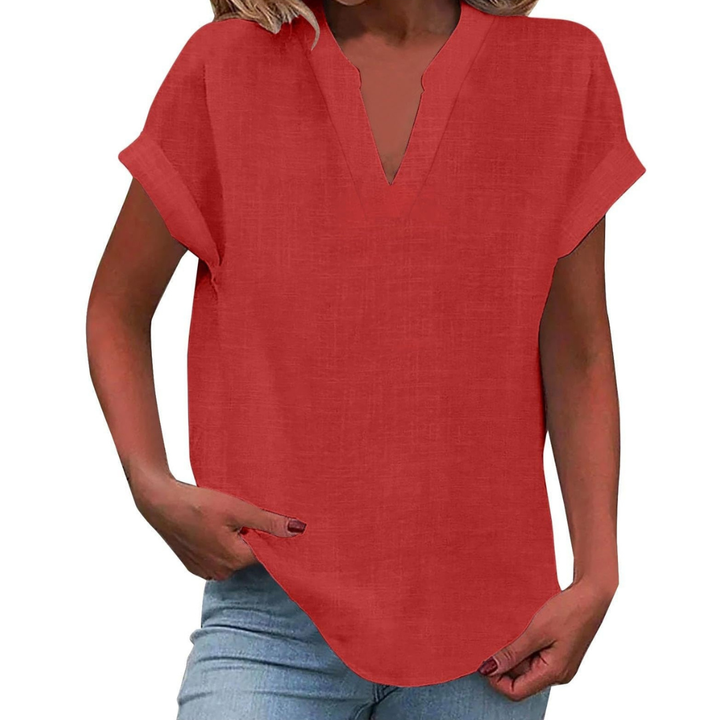 Effortless summer style: loose fit V-neck women's blouse, a must-have comfortable & casual short sleeve top.