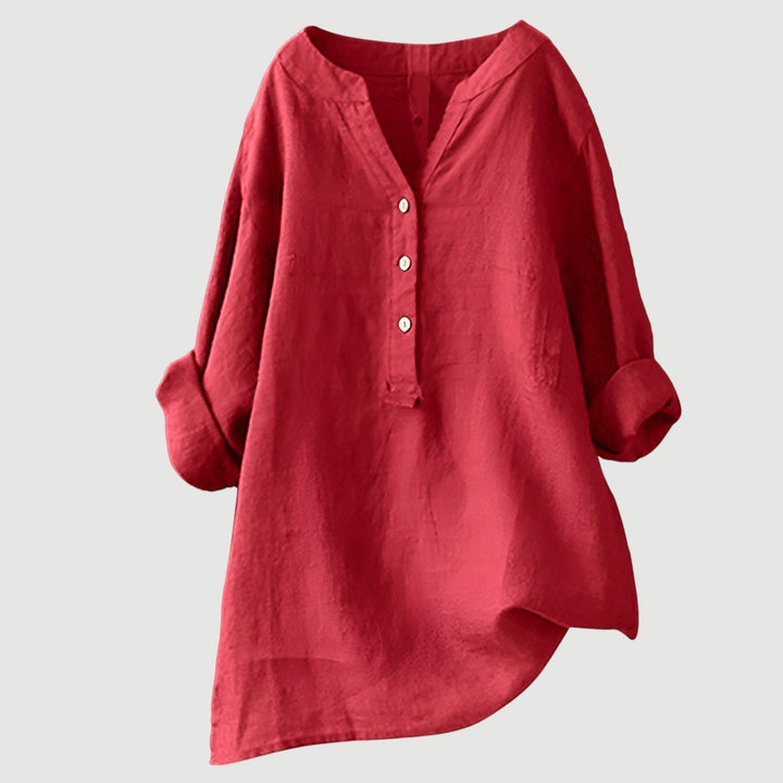 Women's loose fit V-neck blouse with rolled sleeves, perfect for summer casual elegant style.