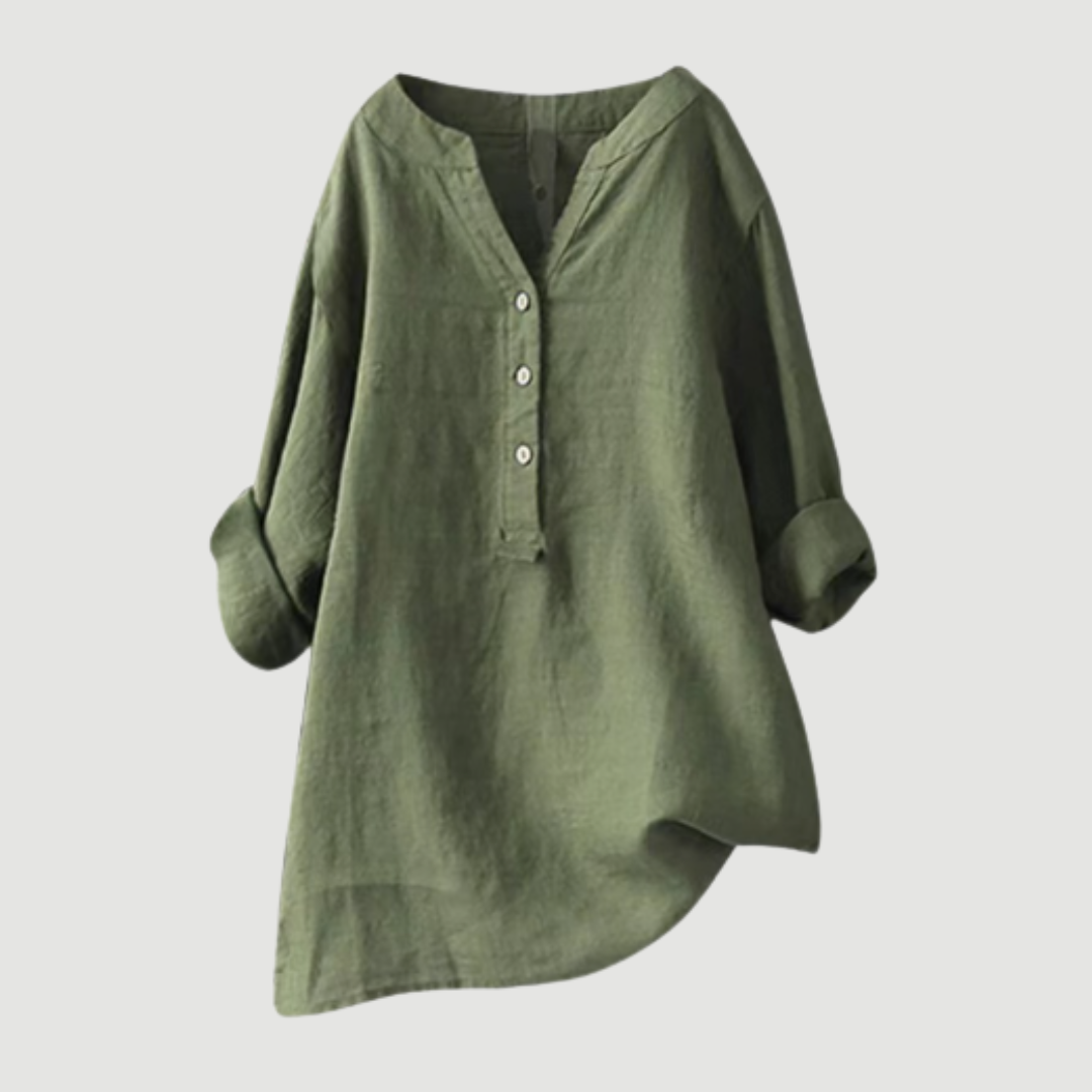Breathable women's button-up top, a comfortable loose fit blouse ideal for spring everyday wear.