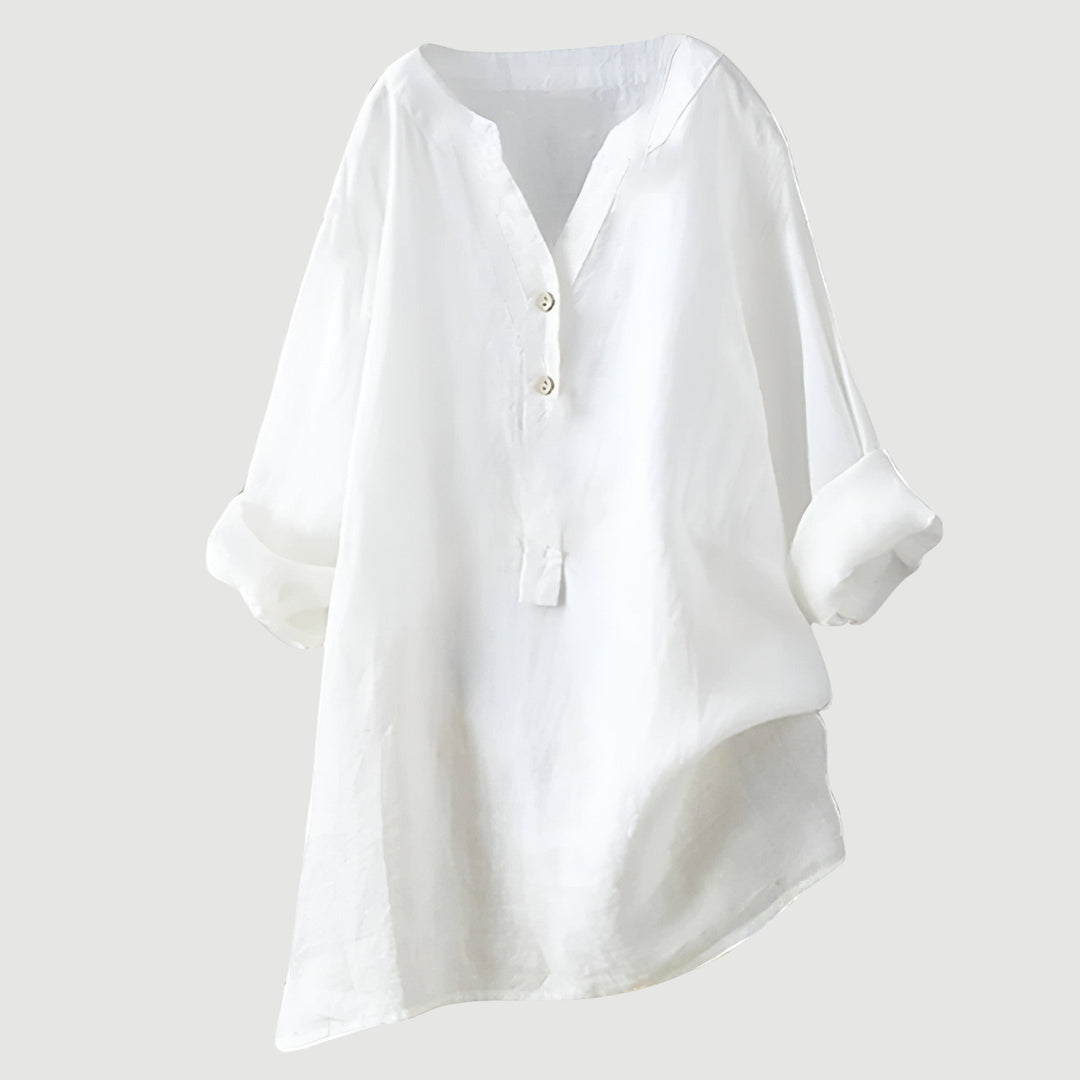 Lightweight women's summer blouse, a comfortable loose fit shirt with rolled sleeves & button details.