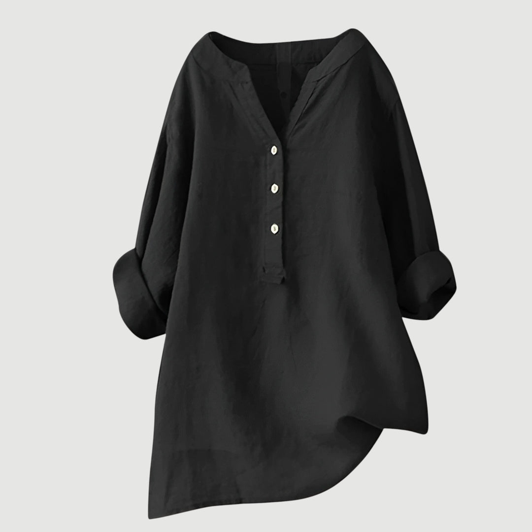 Casual elegant V-neck women's top, a breathable loose fit blouse for versatile spring/summer fashion.