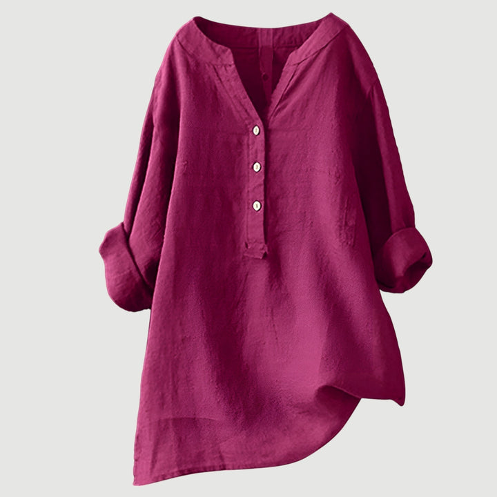 Everyday style women's loose fit blouse, comfortable & chic with rolled sleeves for spring fashion.