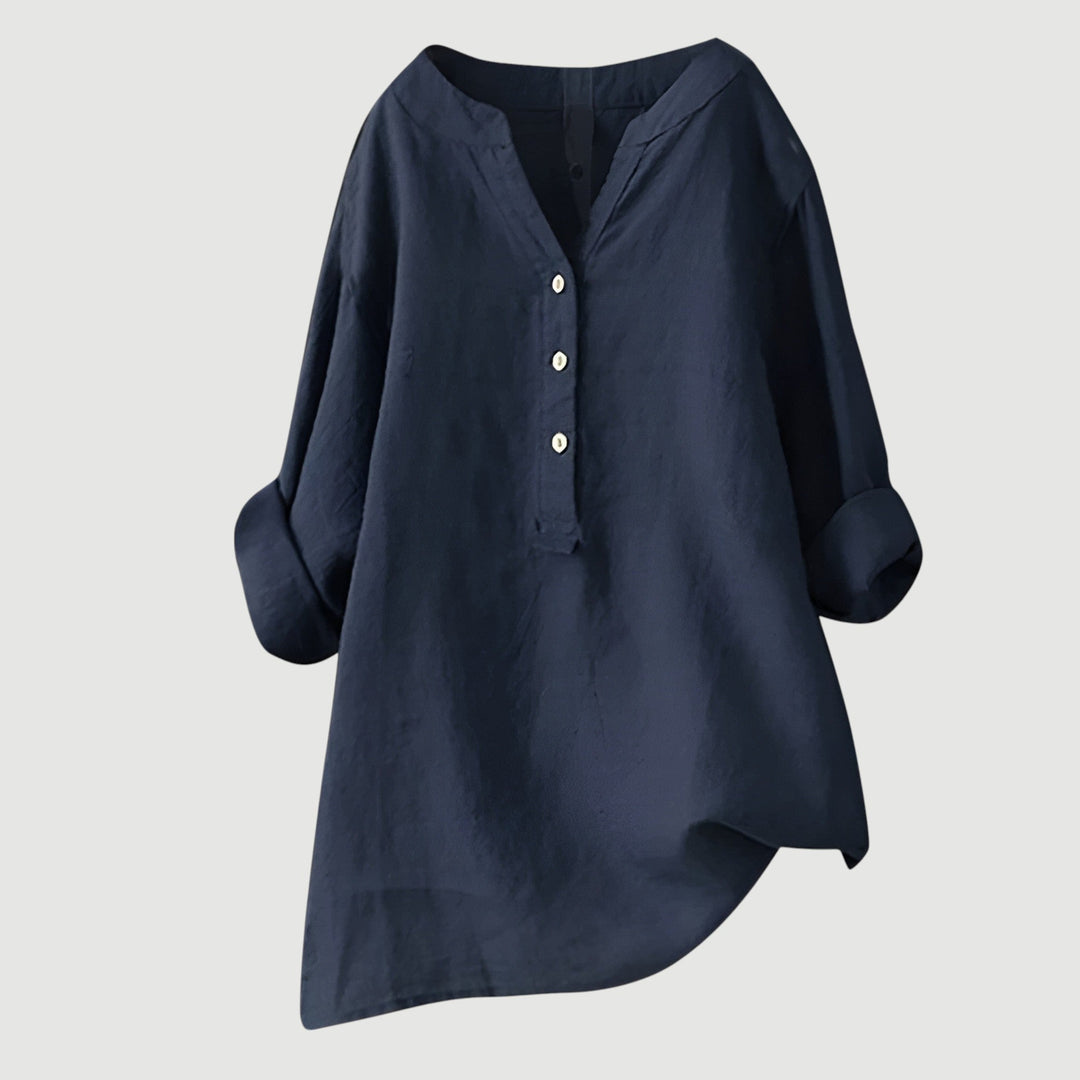 Plus size women's comfortable loose fit blouse, ideal for versatile spring and summer fashion.