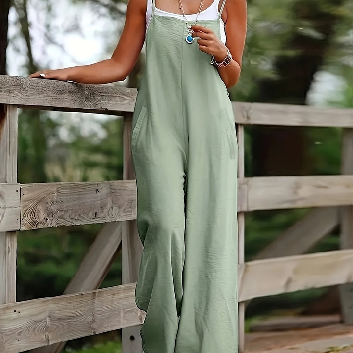 Stylish women's wide leg jumpsuit, sleeveless & comfortable for everyday.