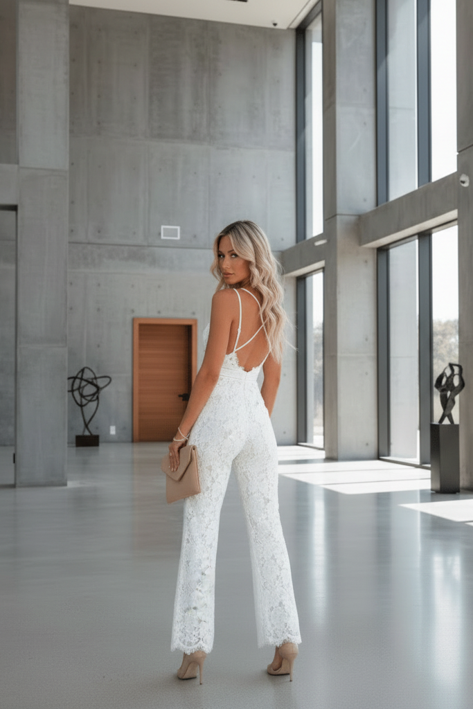 Versatile blue wide leg jumpsuit, perfect for special occasion elegance and modern style.