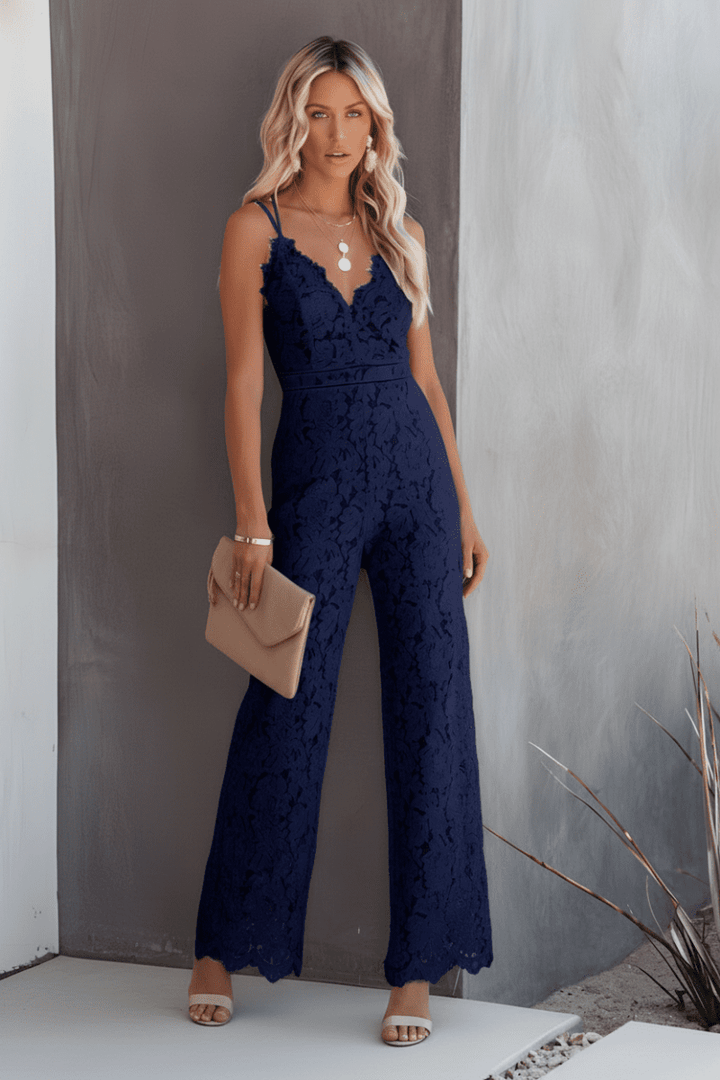 Modern design women's wide leg jumpsuit, a full-length chic outfit for formal parties.