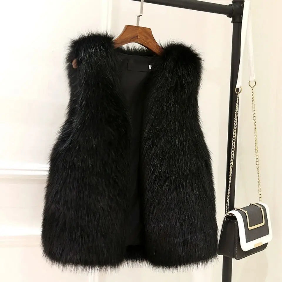 Elegant women's warm vest. Versatile sleeveless jacket, ideal layering piece for cozy winter style.