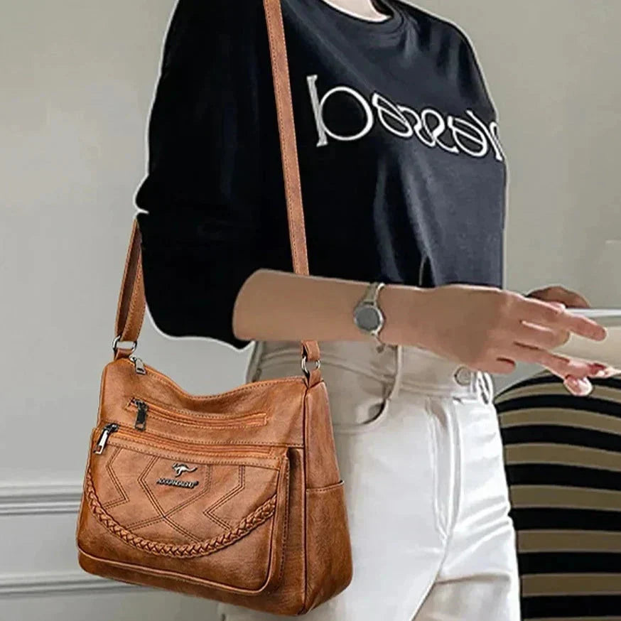 Soft leather women's shoulder bag, a luxurious and comfortable everyday accessory.
