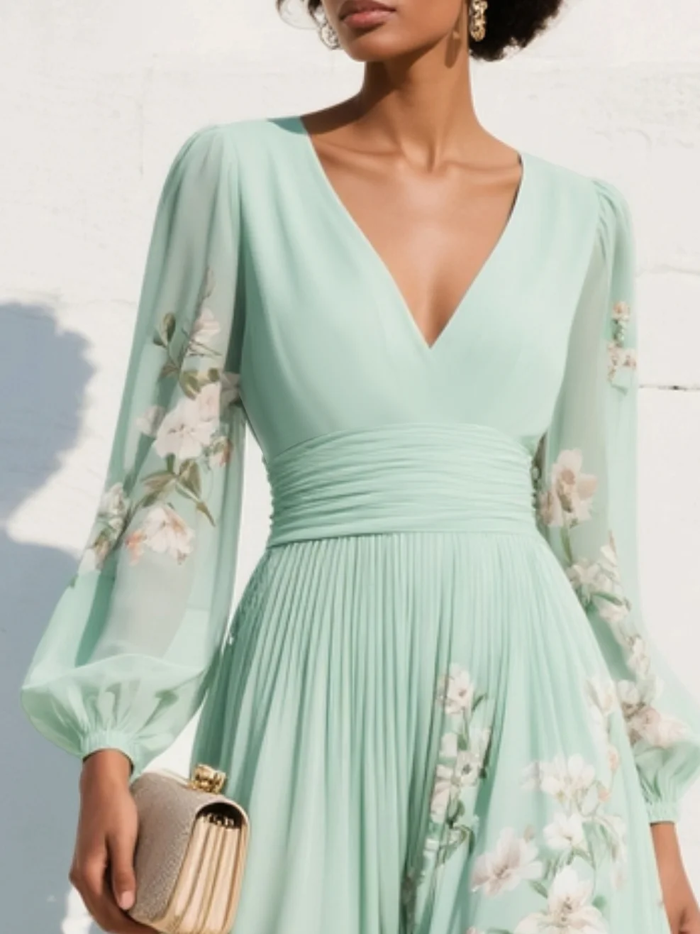 Elegant Lyralei women's long sleeve floral V-neck midi dress, perfect for spring, summer, and fall fashion. Flowy & comfortable.