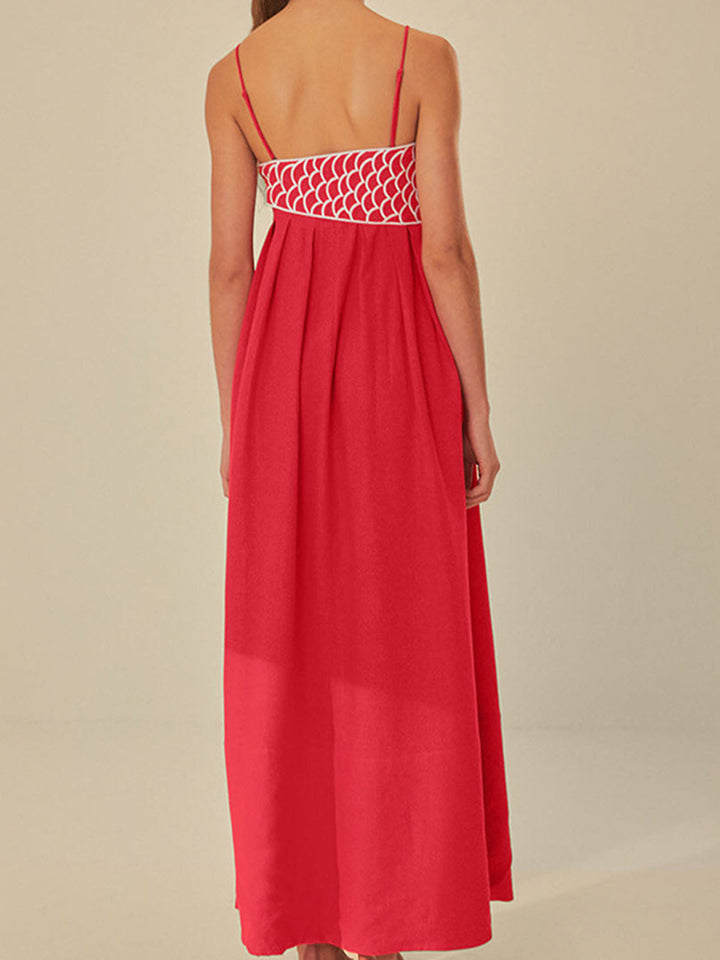 Stylish women's Marisol maxi dress featuring beautiful embroidery & comfortable spaghetti straps.