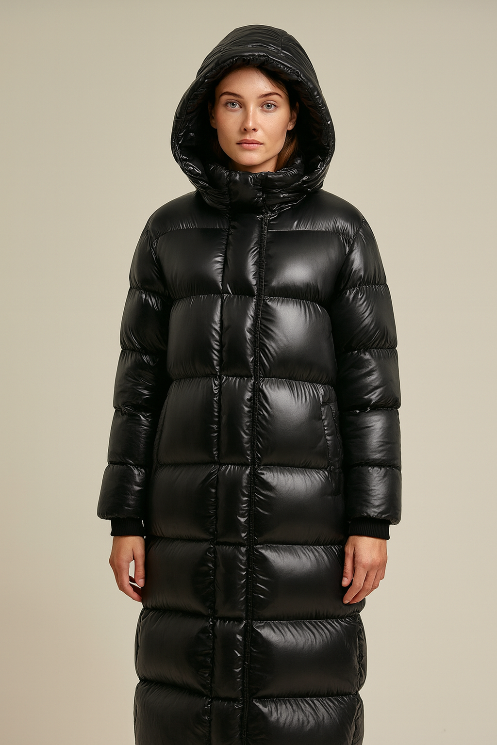 Women's maxi quilted hooded winter jacket for ultimate cold weather warmth & style.