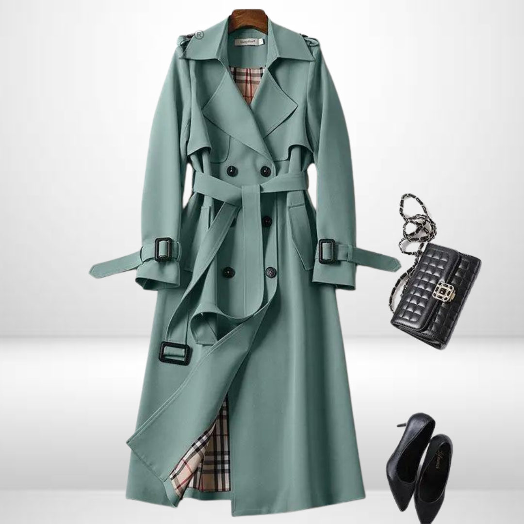 Casual women's mid-length padded trench coat, a relaxed fit everyday jacket for versatile fall & winter style.