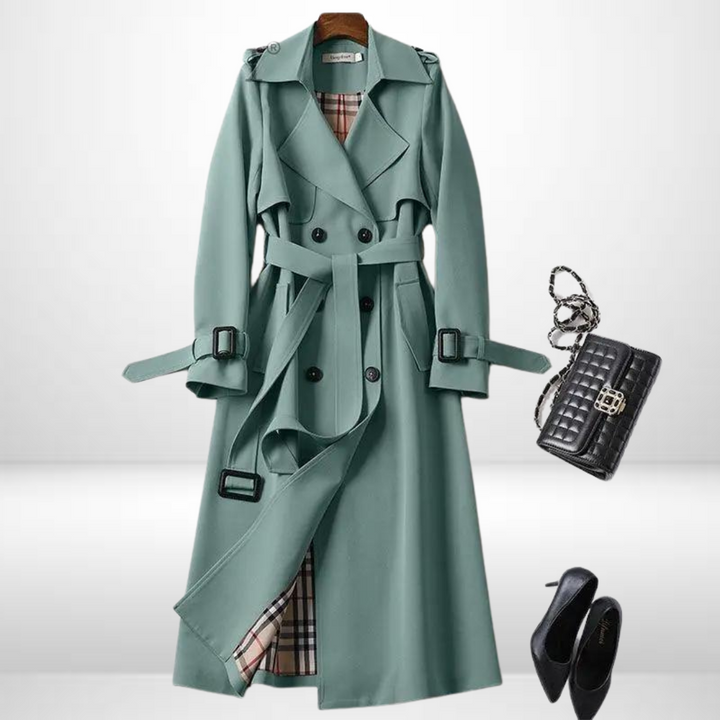 Casual women's mid-length padded trench coat, a relaxed fit everyday jacket for versatile fall & winter style.