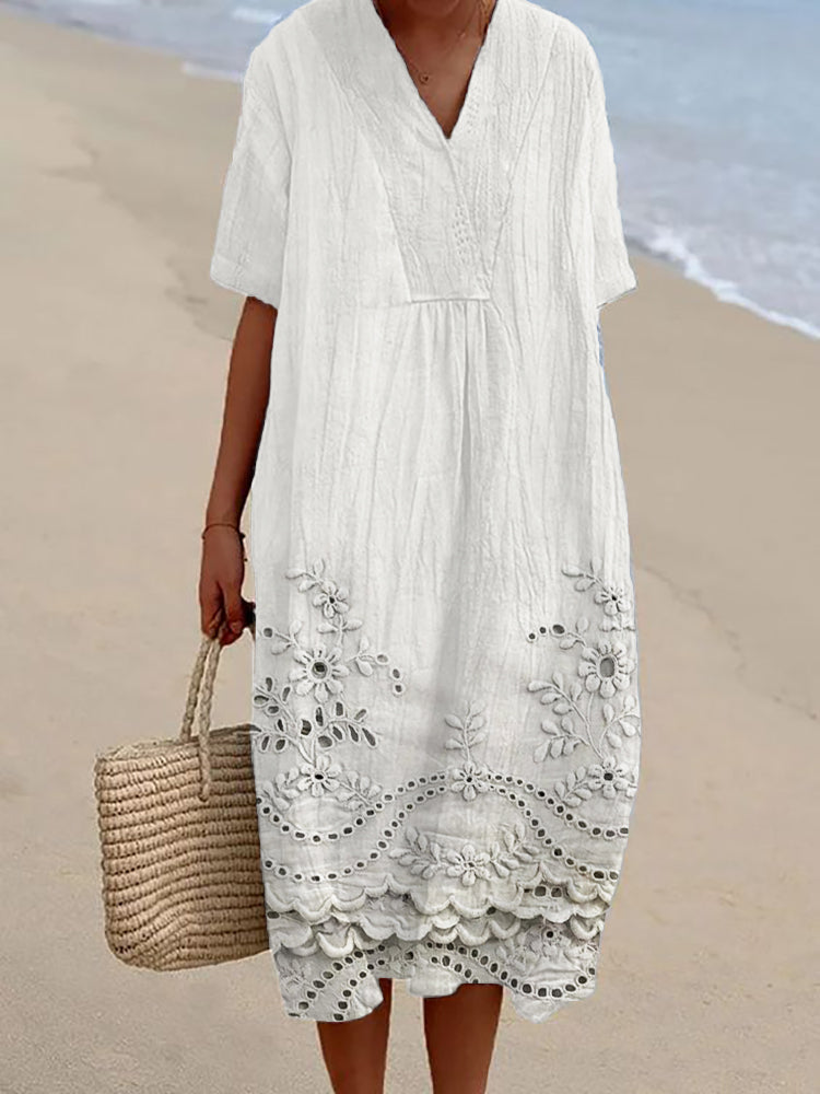 Women's Mila Bohemian summer midi dress, perfect for casual vacation wear or a chic beach outfit.