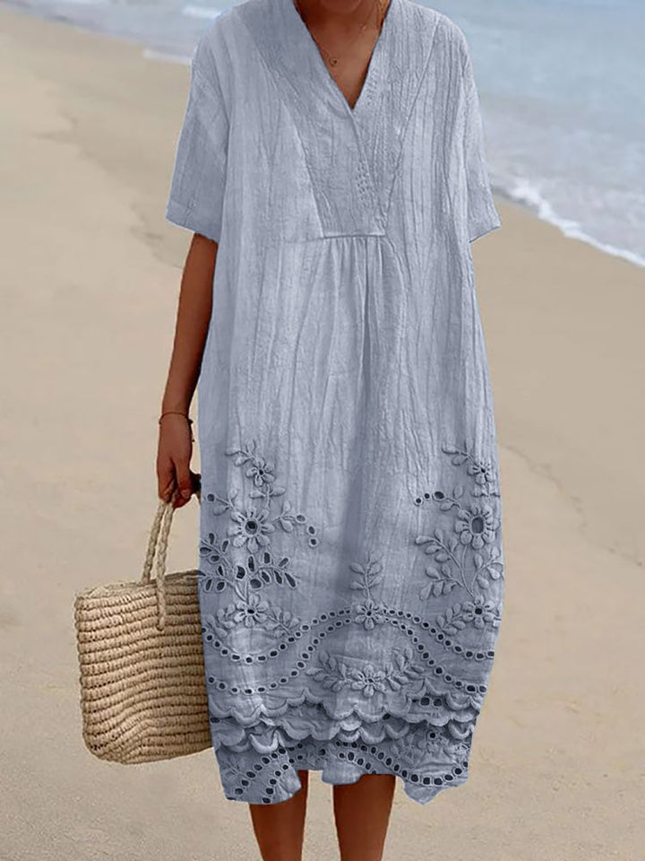 Relaxed fit Mila bohemian midi dress for women, ideal summer casual wear with a trendy chic style.
