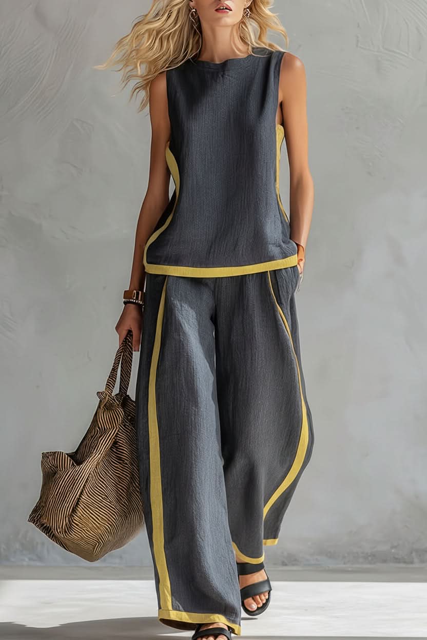 Stylish women's matching two-piece set for a comfortable and minimalist casual commute outfit.