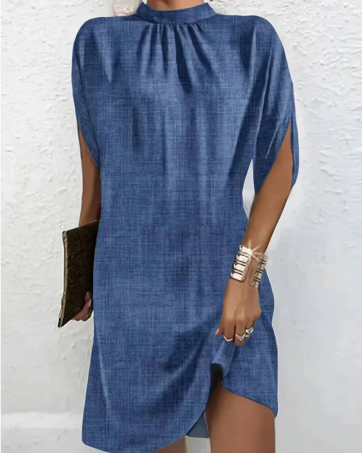 Women's mock neck mini dress with elegant cape sleeves, perfect for chic party wear & versatile fashion.