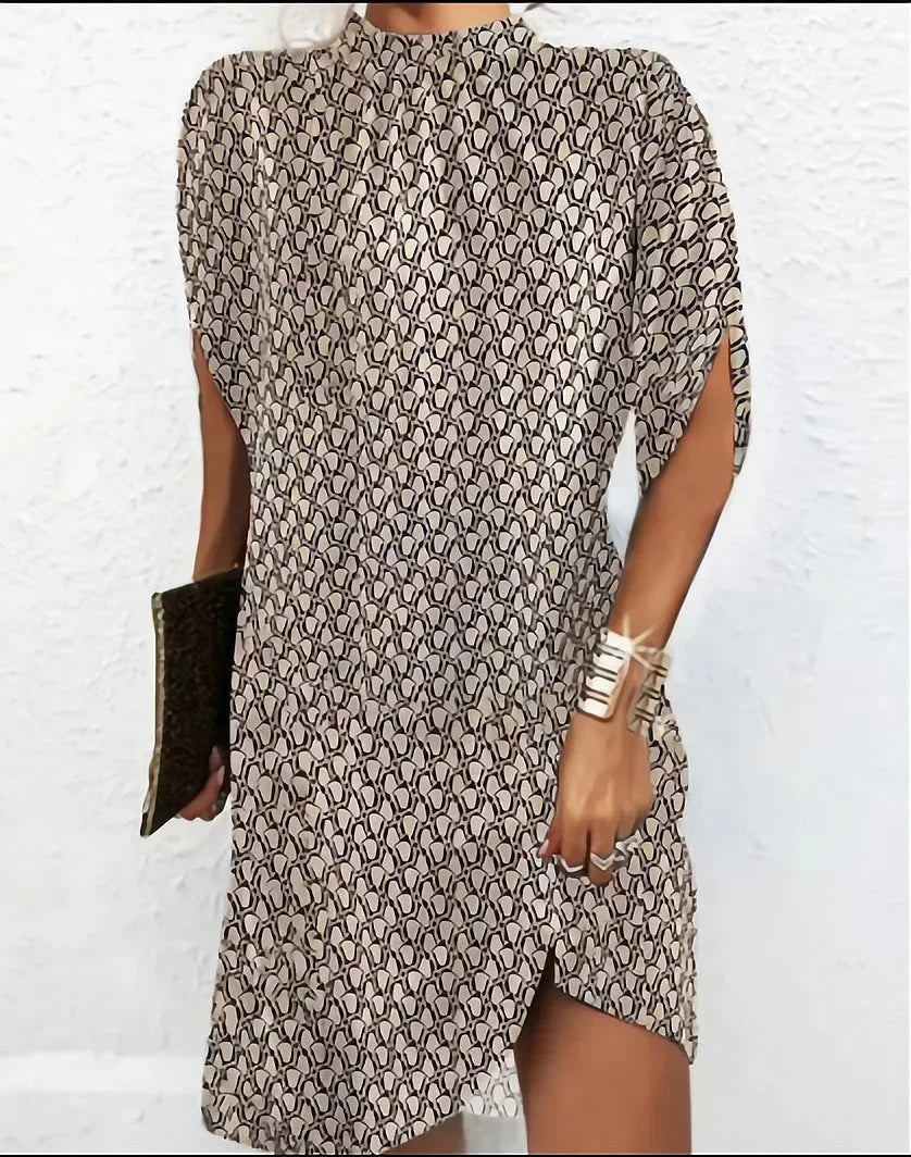 Versatile women's fashion mini dress: mock neck, cape sleeves. Ideal for chic party styling & womens clothing.