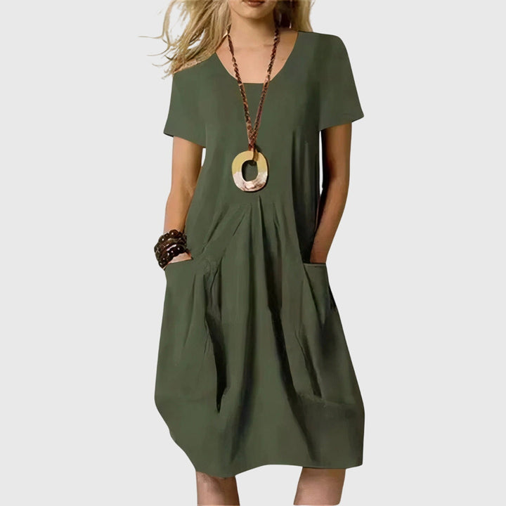 Elegant black Naomi casual dress for women, an A-line design offering versatile, comfortable everyday wear, available in plus sizes.