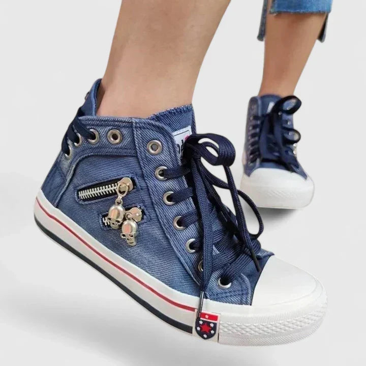 Women's navy blue orthopedic comfort shoes with arch support for walking & everyday wear.