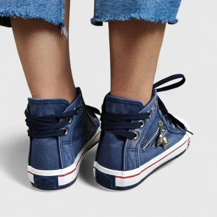 Versatile women's denim blue orthopedic shoes offering all-day arch support & comfort for casual wear.