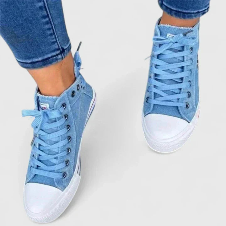 Stylish women's navy blue comfort shoes with orthopedic arch support, ideal for casual and smart formal wear.