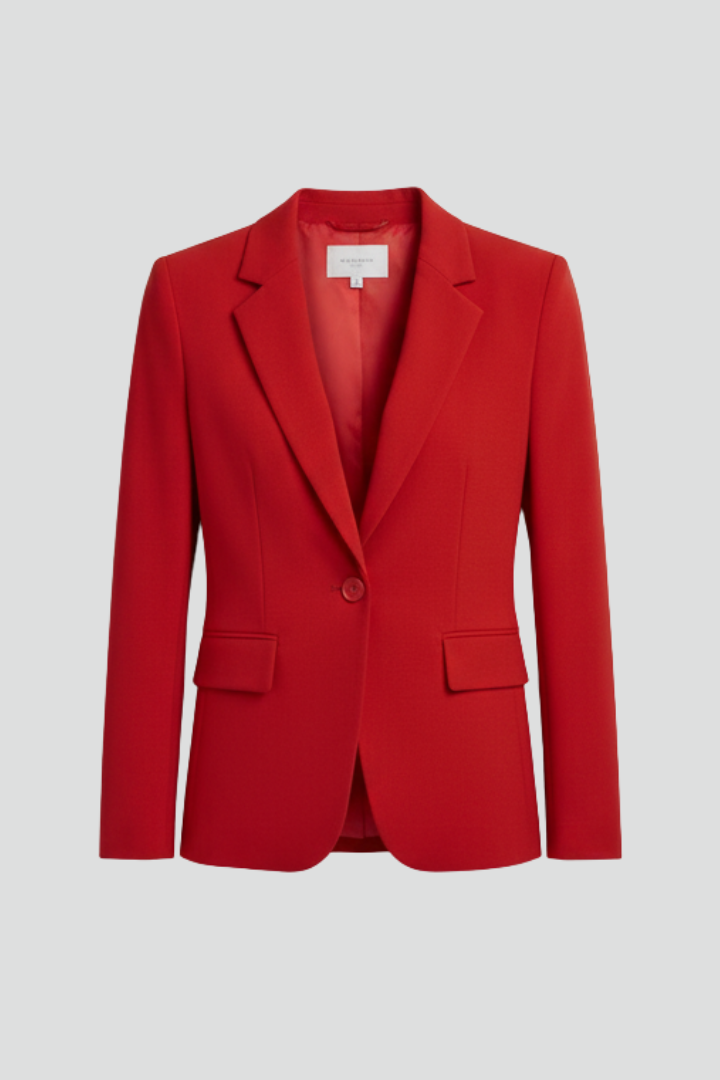 Women's notched lapel long sleeve blazer for professional office wear & business casual style.