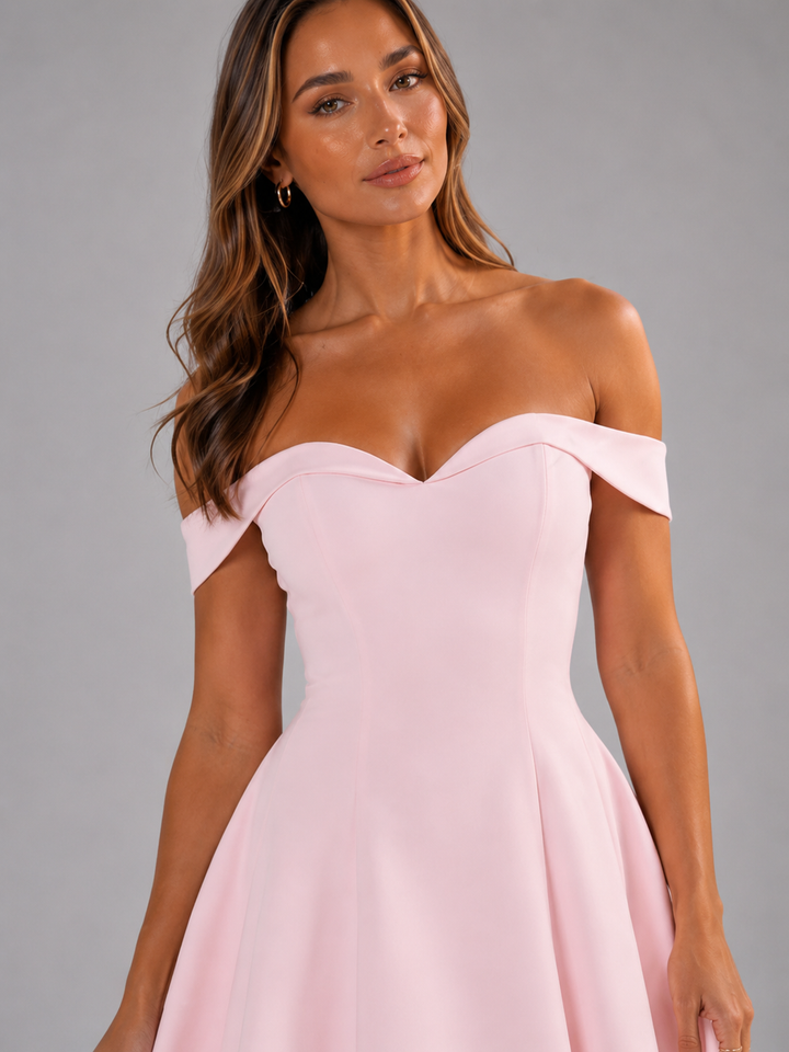 Sweetheart off-shoulder mini dress for special occasions, red color shown.