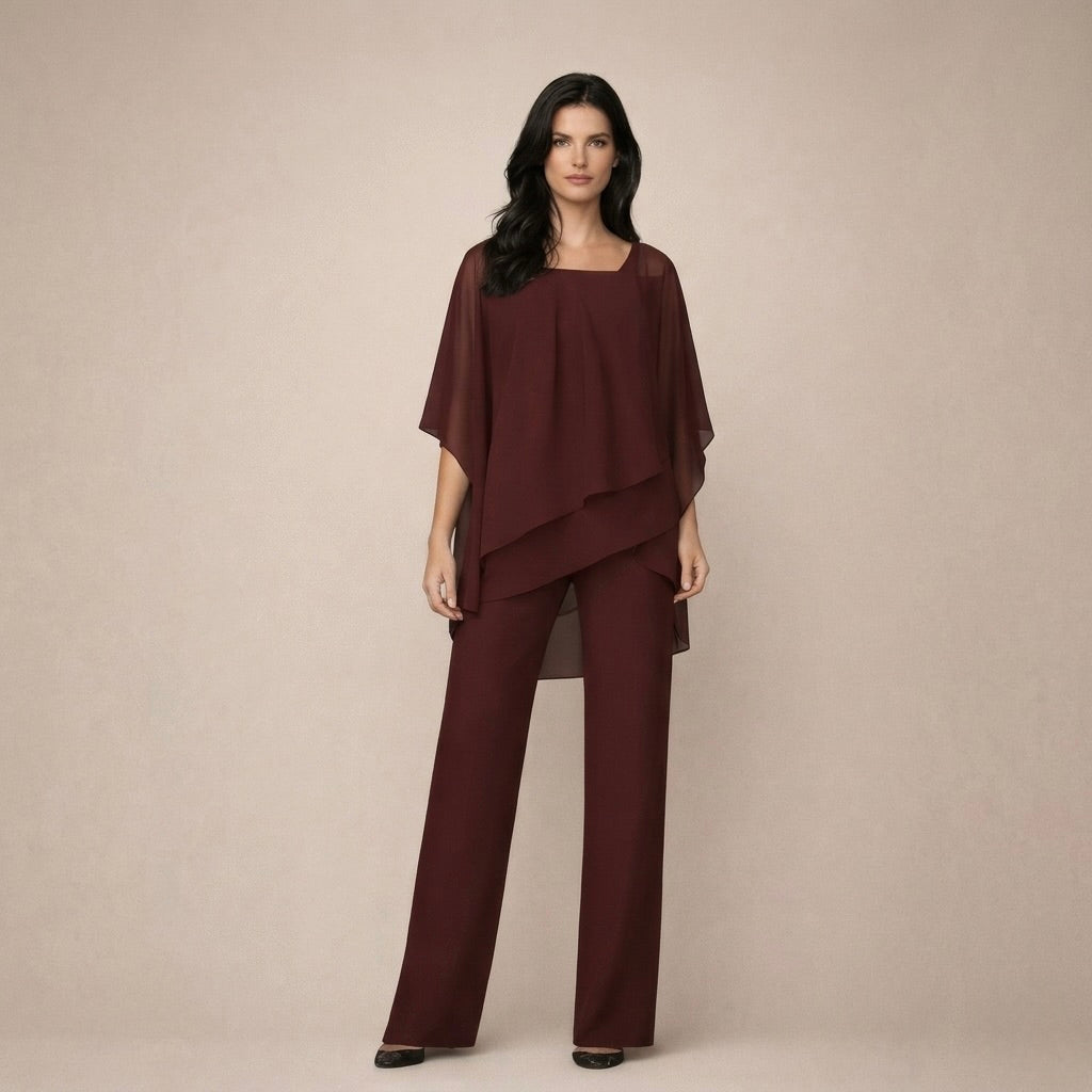 Elegant women's matching set: off-shoulder top and wide-leg pants. Versatile summer casual wear.