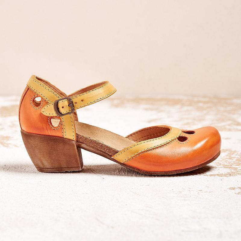 Comfortable women's open toe block heel sandals, featuring stylish cutout design & secure ankle strap.
