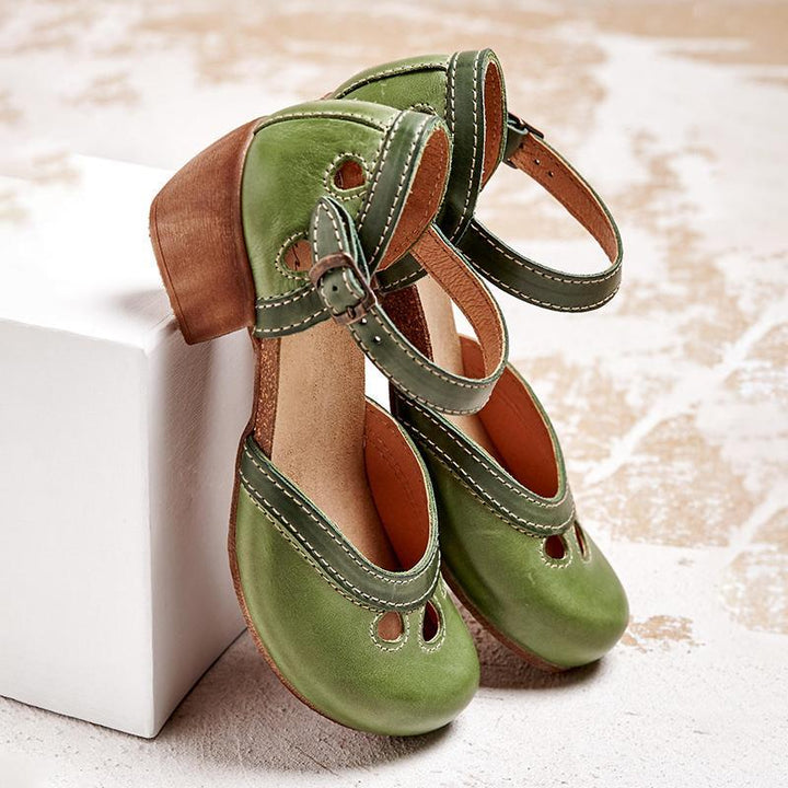 Stylish & comfortable women's open toe block heel sandals, perfect vacation shoes with a unique cutout design.
