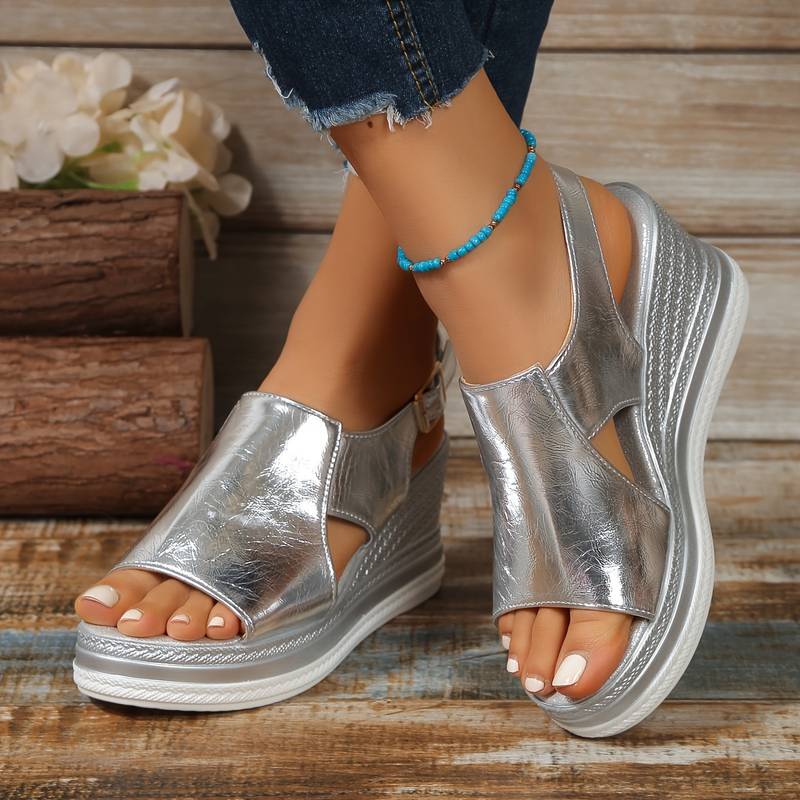 Women's open-toe platform wedge sandals, slip-on style, comfortable for summer casual wear.
