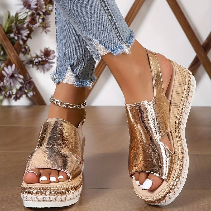 Stylish women's open-toe platform wedge sandals, versatile slip-on footwear for summer and everyday comfort.