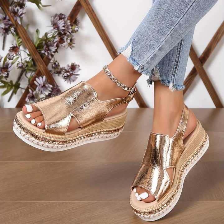 Comfortable women's open-toe platform wedge sandals with a chic design, perfect casual summer slip-on shoes.