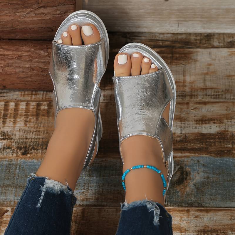 Women's open-toe platform wedge sandals, designed for comfort and style, ideal casual slip-on summer shoes.