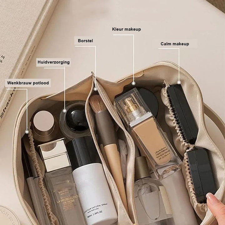 New women's compartment cosmetic bag. Elegant toiletry organizer for all your beauty products & accessories.