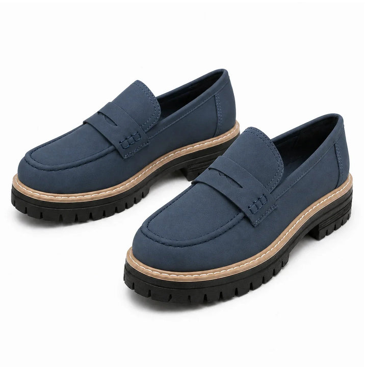 Women's orthopaedic comfort loafers with wide toe box for everyday wear, supportive foot health flats.