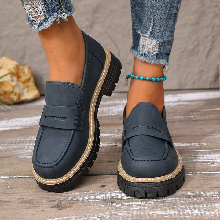 Top view of women's comfort slip-on loafers, orthopaedic wide toe box ensures a relaxed, healthy fit.