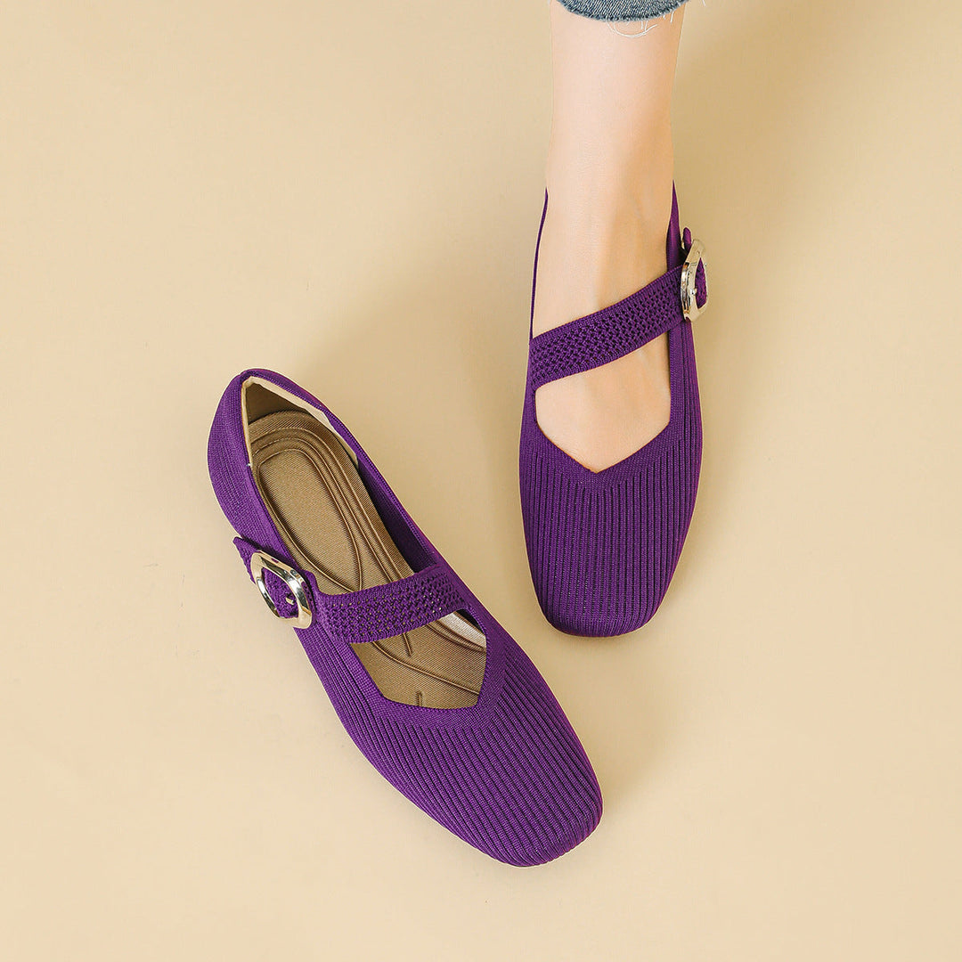 Women's elegant Mary Jane flats, orthopaedic comfort shoes with stylish square toe.
