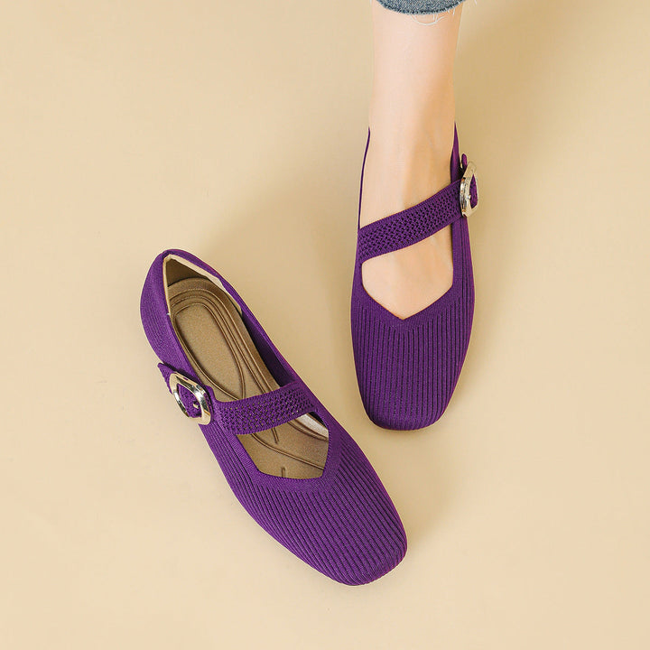 Women's elegant Mary Jane flats, orthopaedic comfort shoes with stylish square toe.