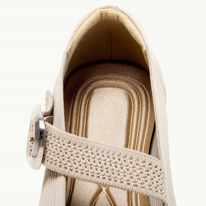 Footwear for women: orthopaedic Mary Jane flats with comfort, square toe, and V-cut strap.