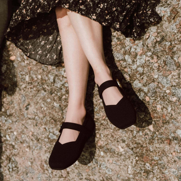 Comfortable women's Mary Jane flats, orthopaedic, square toe. Great for foot support & style.