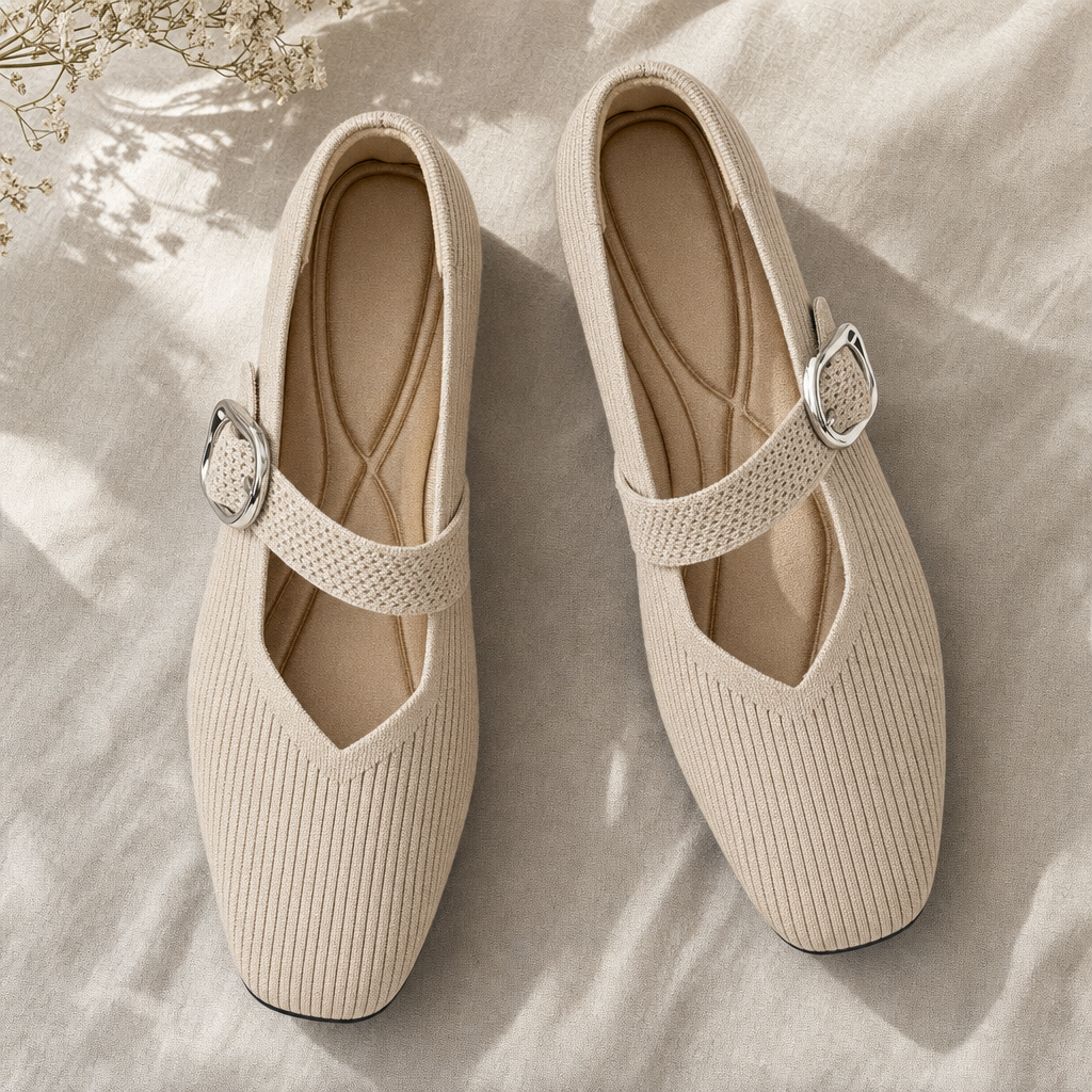 Elegant orthopaedic Mary Jane flats, women's comfort shoes with chic square toe design.