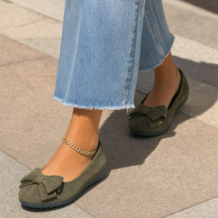 Elegant wide fit ballet flats for women, featuring orthopaedic comfort and stylish design.