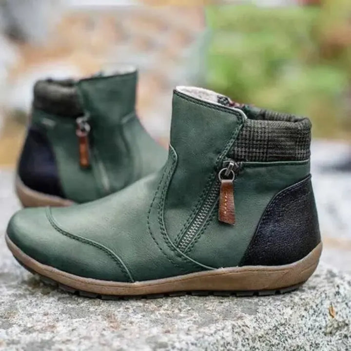 Comfortable women's fall ankle boots with supportive orthopedic features & zipper closure.