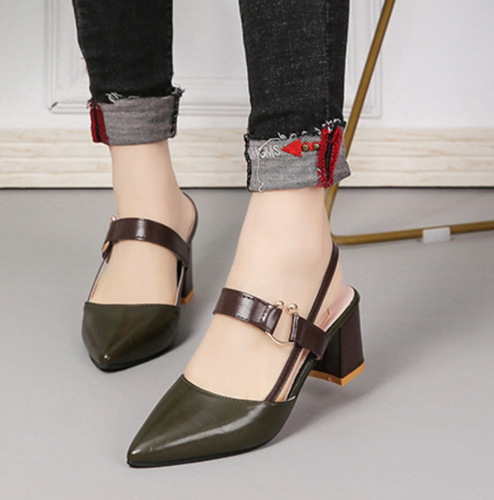 Elegant women's orthopedic block heels with pointed toe & slingback. Comfortable & supportive for formal or daily wear.