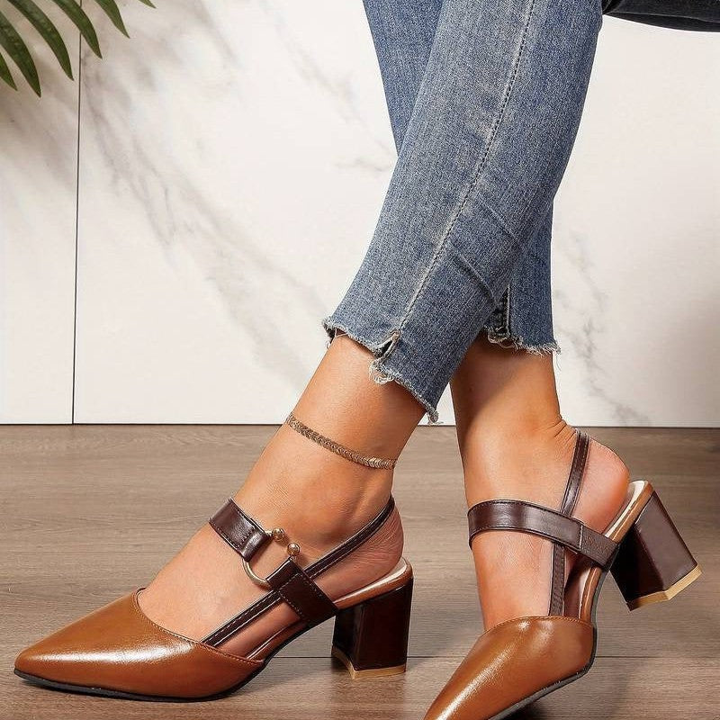 Elegant women's pointed-toe block heels, perfect for work, dress, or formal occasions. Fashionable & comfortable.