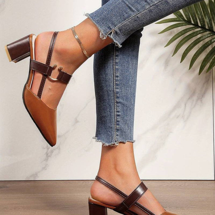 Comfortable women's orthopedic block heels for all-day wear. Stylish pointed-toe slingback high heels.