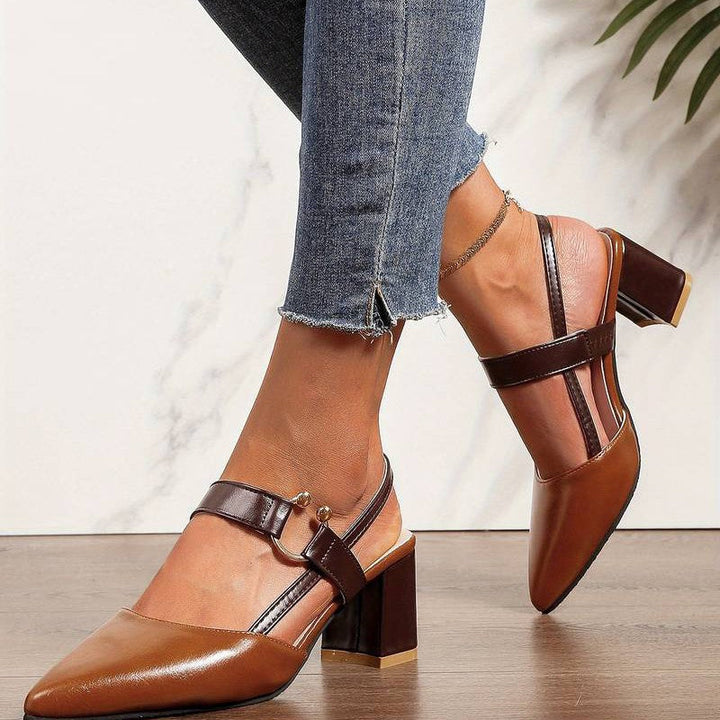 Fashionable women's orthopedic block heels. Elegant pointed-toe slingback design offers comfort & support.