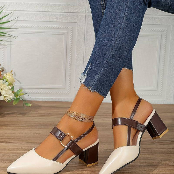 Supportive women's orthopedic block heels, featuring a comfortable slingback and elegant pointed toe design.